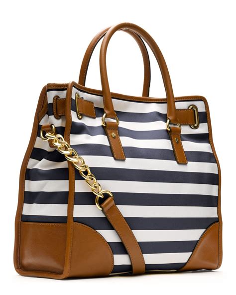 michael kors navy striped hamilton tote